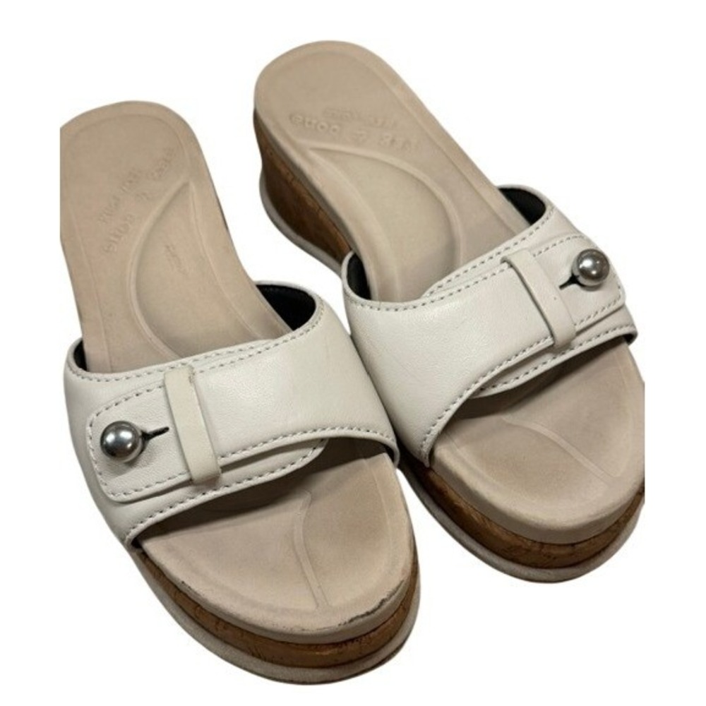 Rag & Bone Sommer Platform Slides Leather Cork Wedge Sandals Silver Stud 7.5